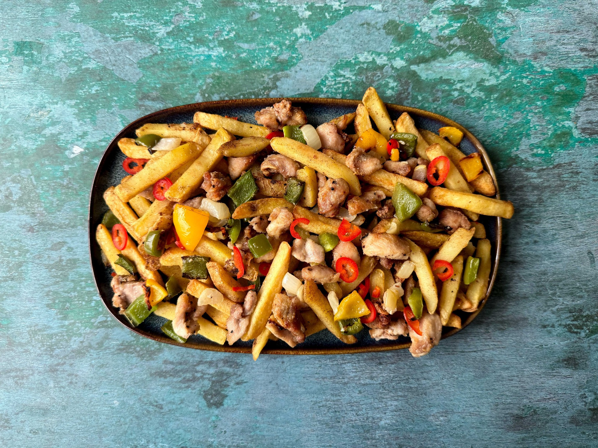 Air Fryer Salt & Pepper Chicken Loaded Fries
