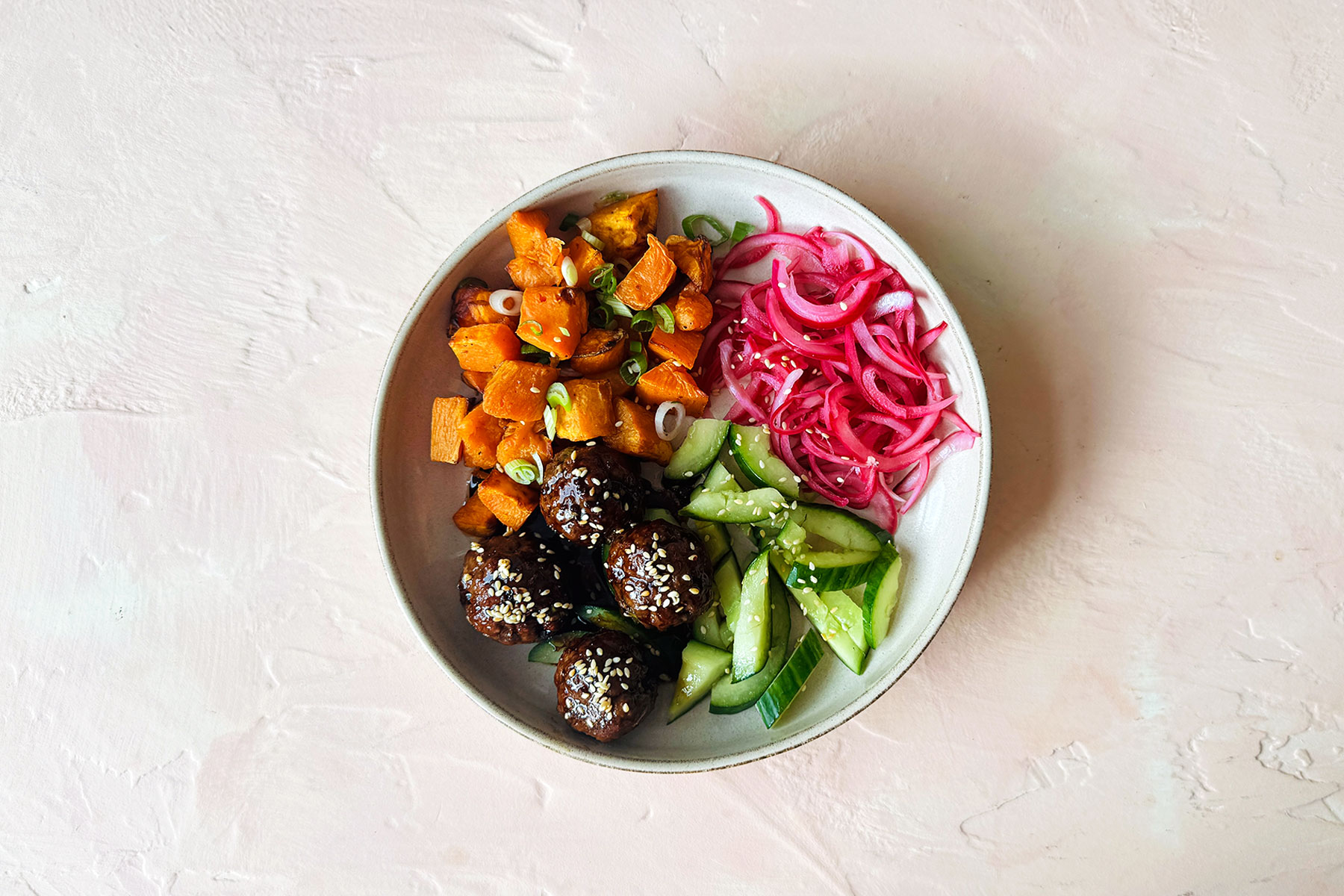Air Fryer Sweet Soy Meatball & Sweet Potato Bowl