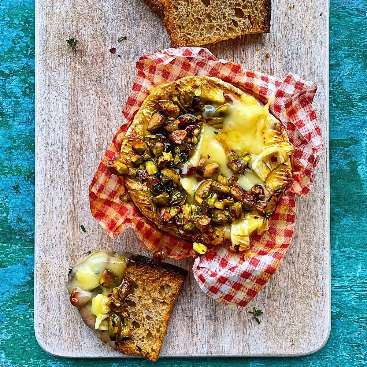 Hot Honey Pistachio Baked Camembert