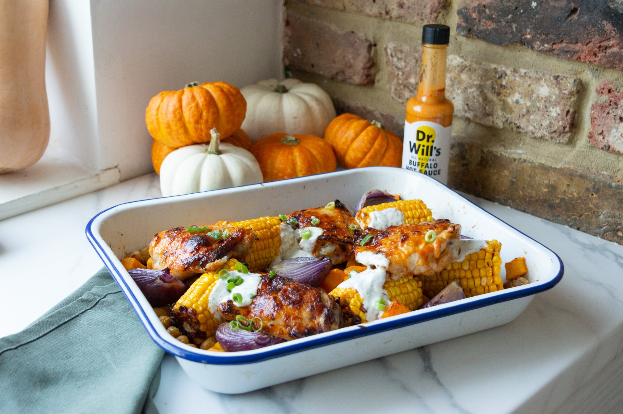 Sticky Buffalo Chicken & Veg Traybake