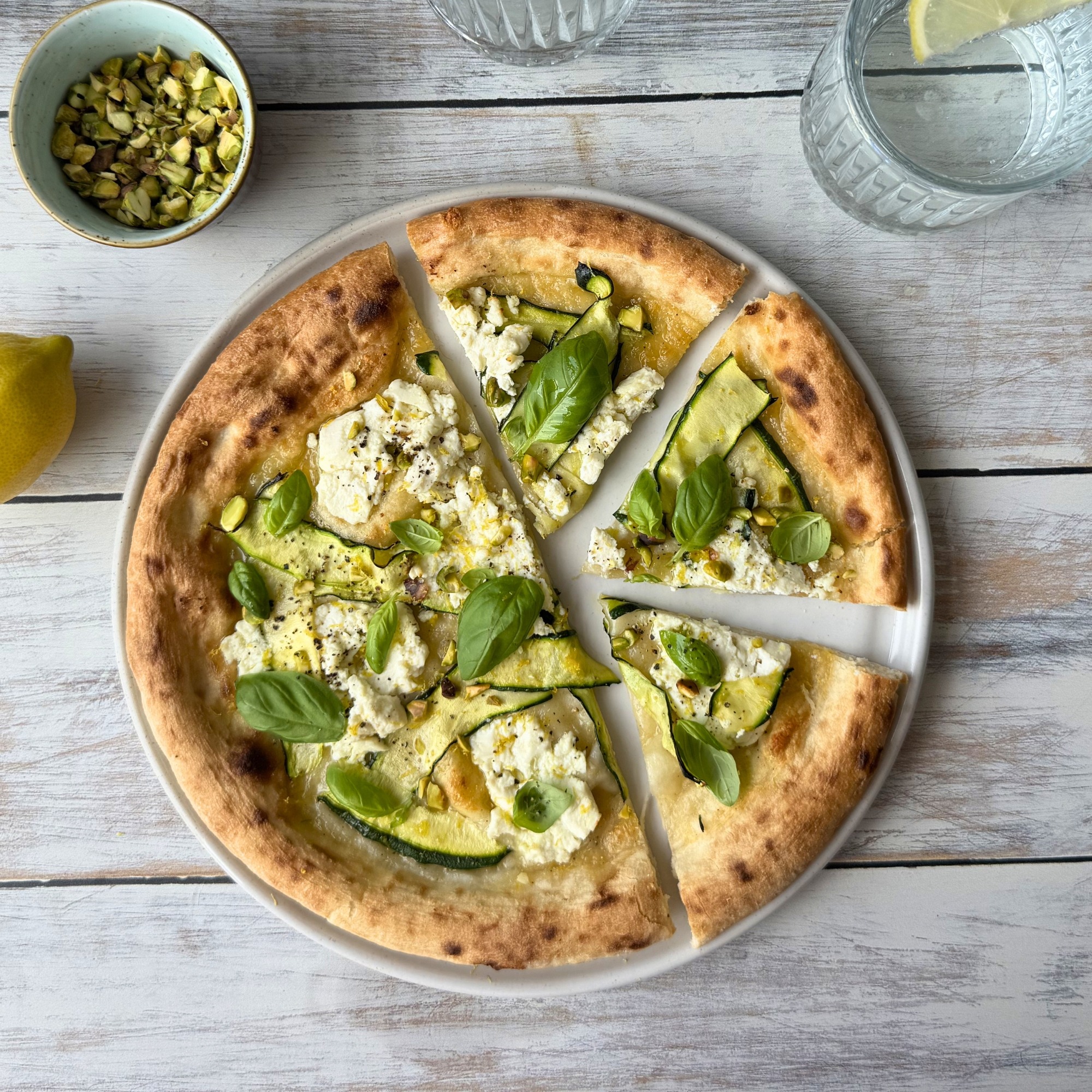 Courgette, Lemon Ricotta & Pistachio Pizza