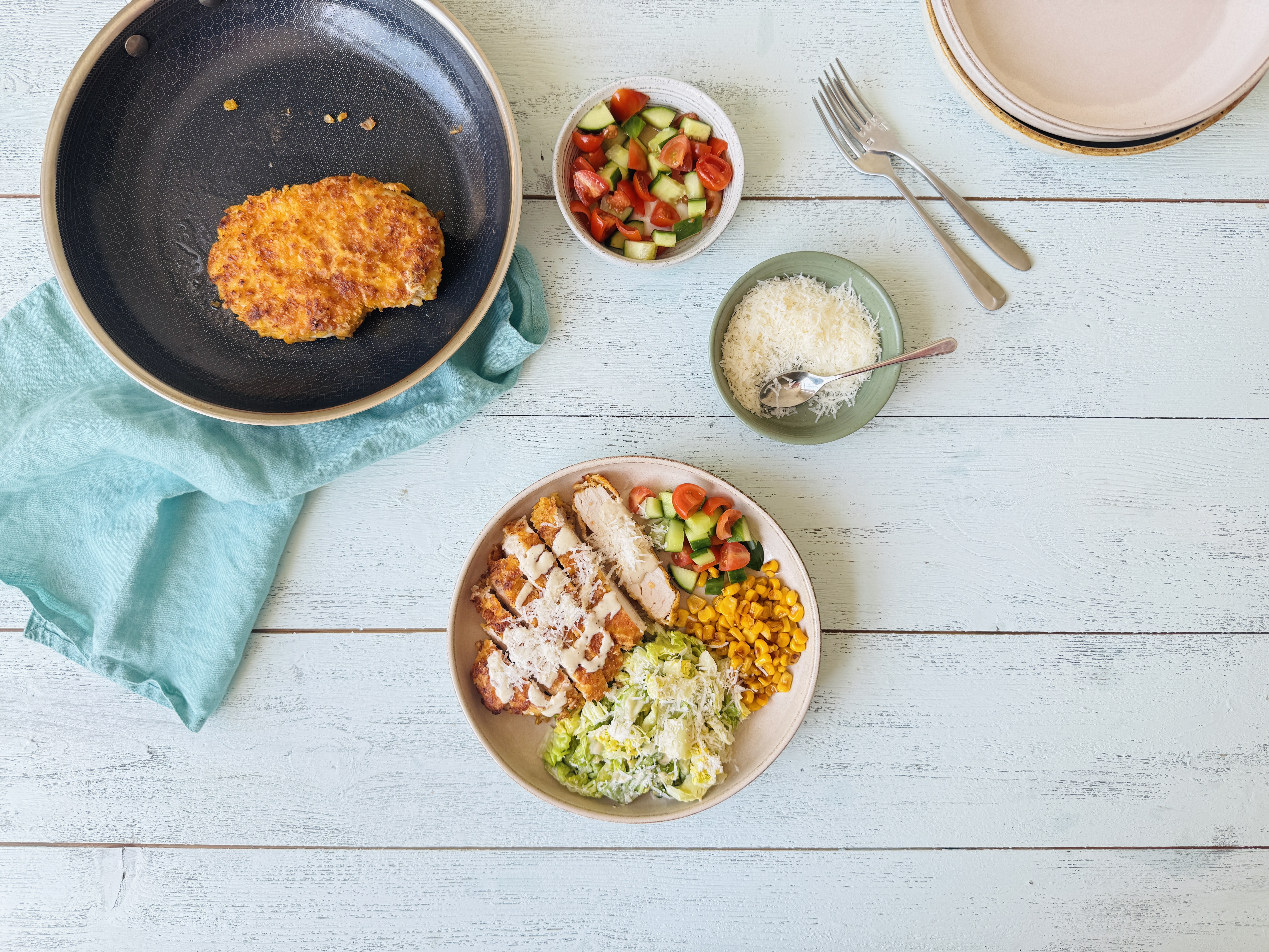 Crispy Chicken Caesar Bowls