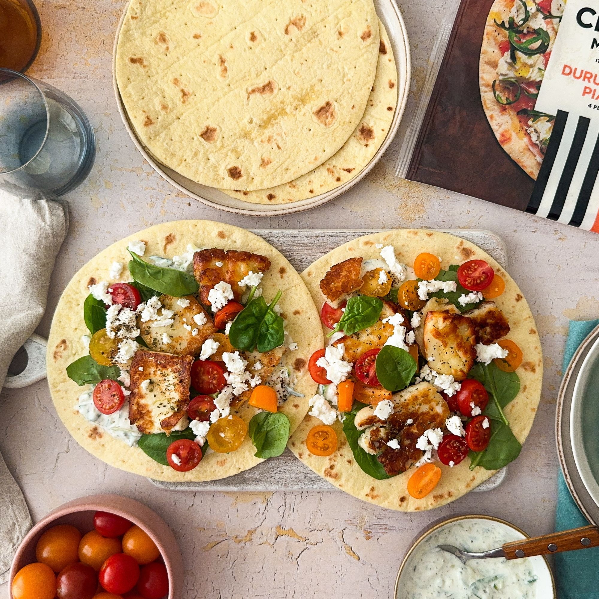 Greek-ish Halloumi Piadina Flatbreads