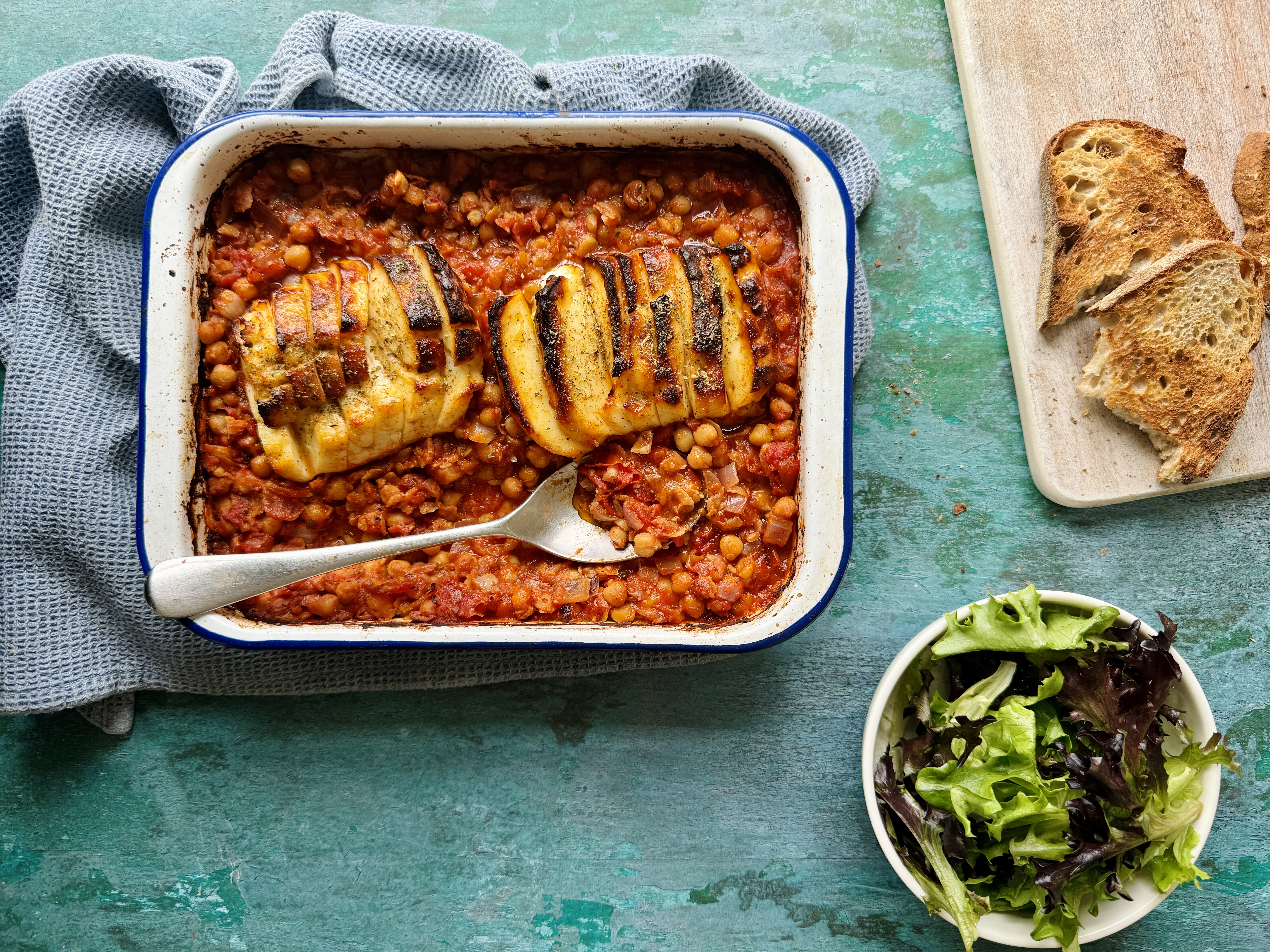 Hasselback Halloumi & Smashed Chickpeas