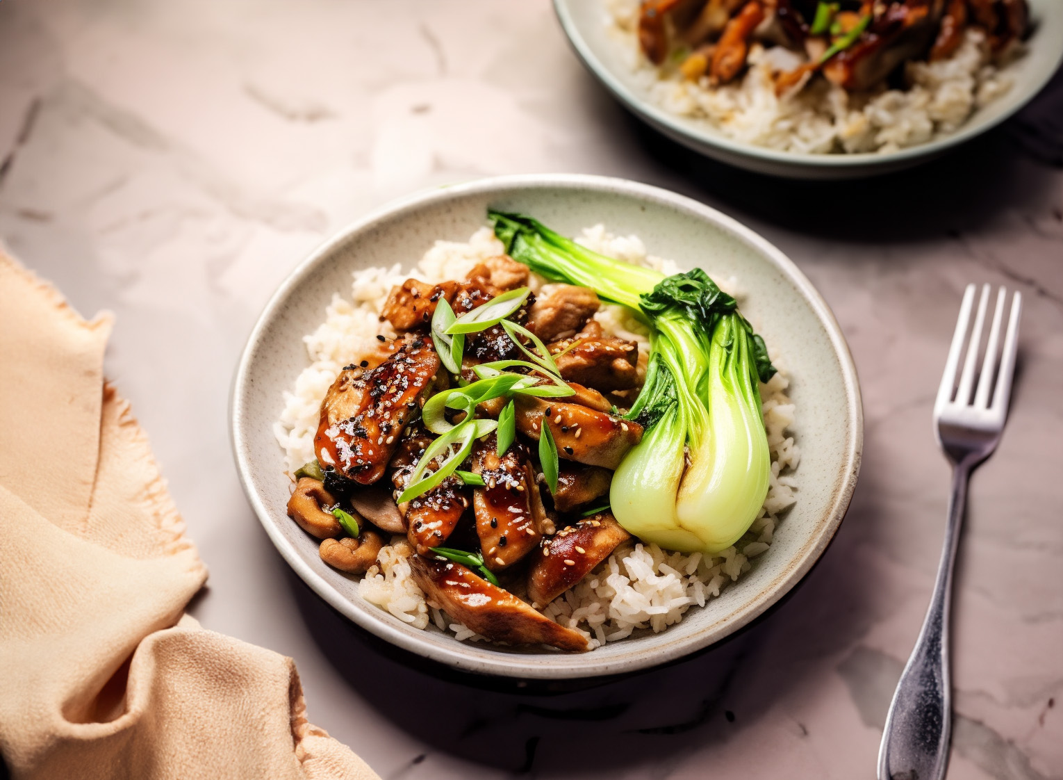Hoisin Pork and Chestnut Mushroom Rice Bowl