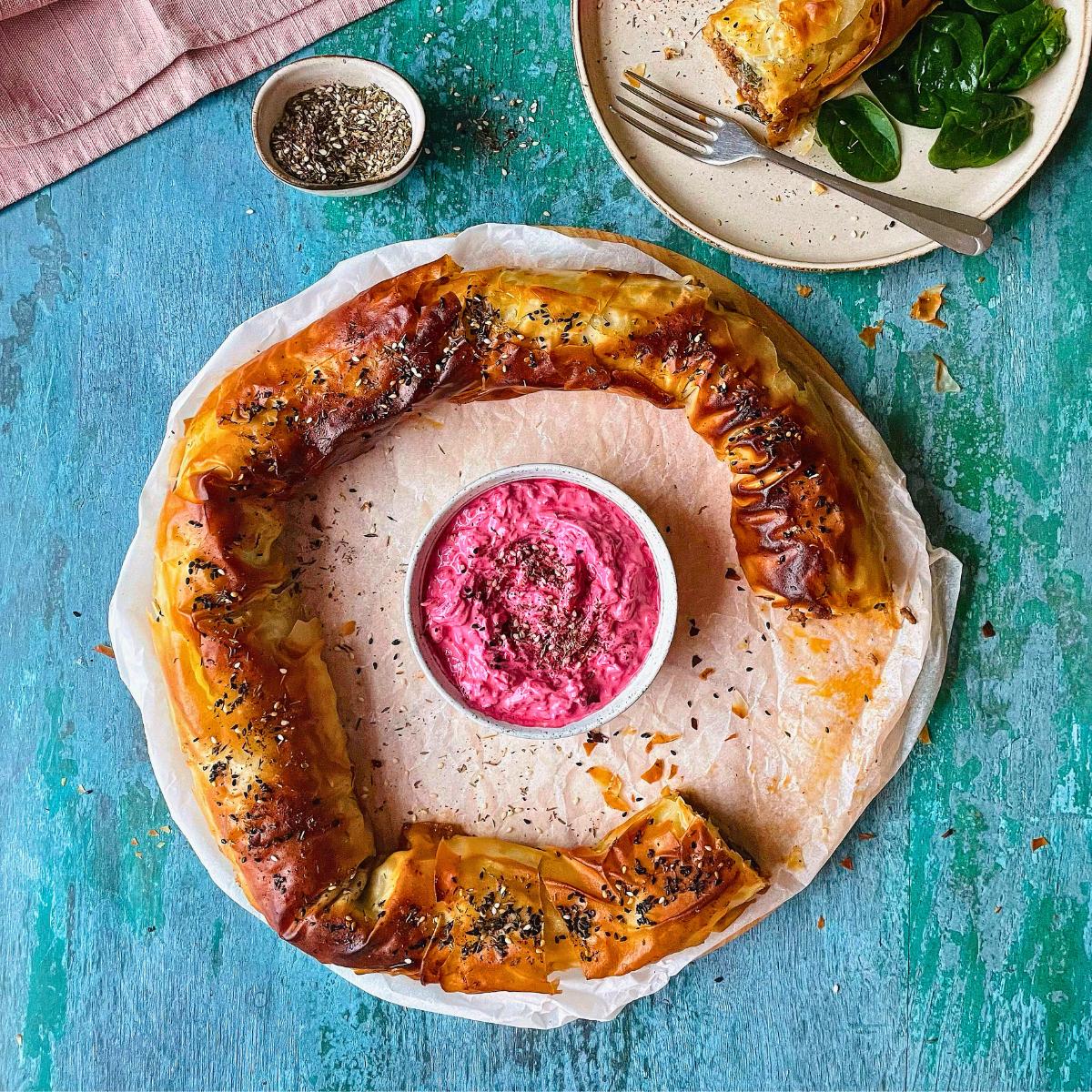 Za'atar Lamb Wreath with Beetroot Raita