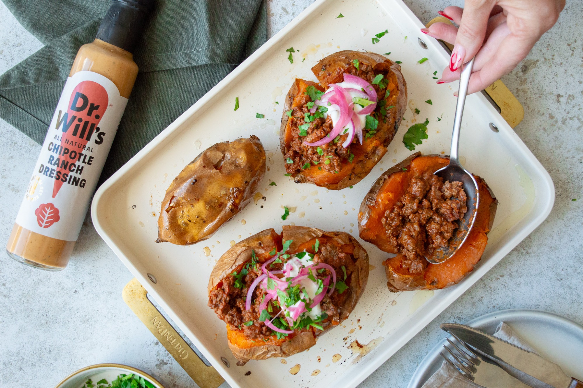 Loaded Chipotle Ranch Beef Sweet Potatoes