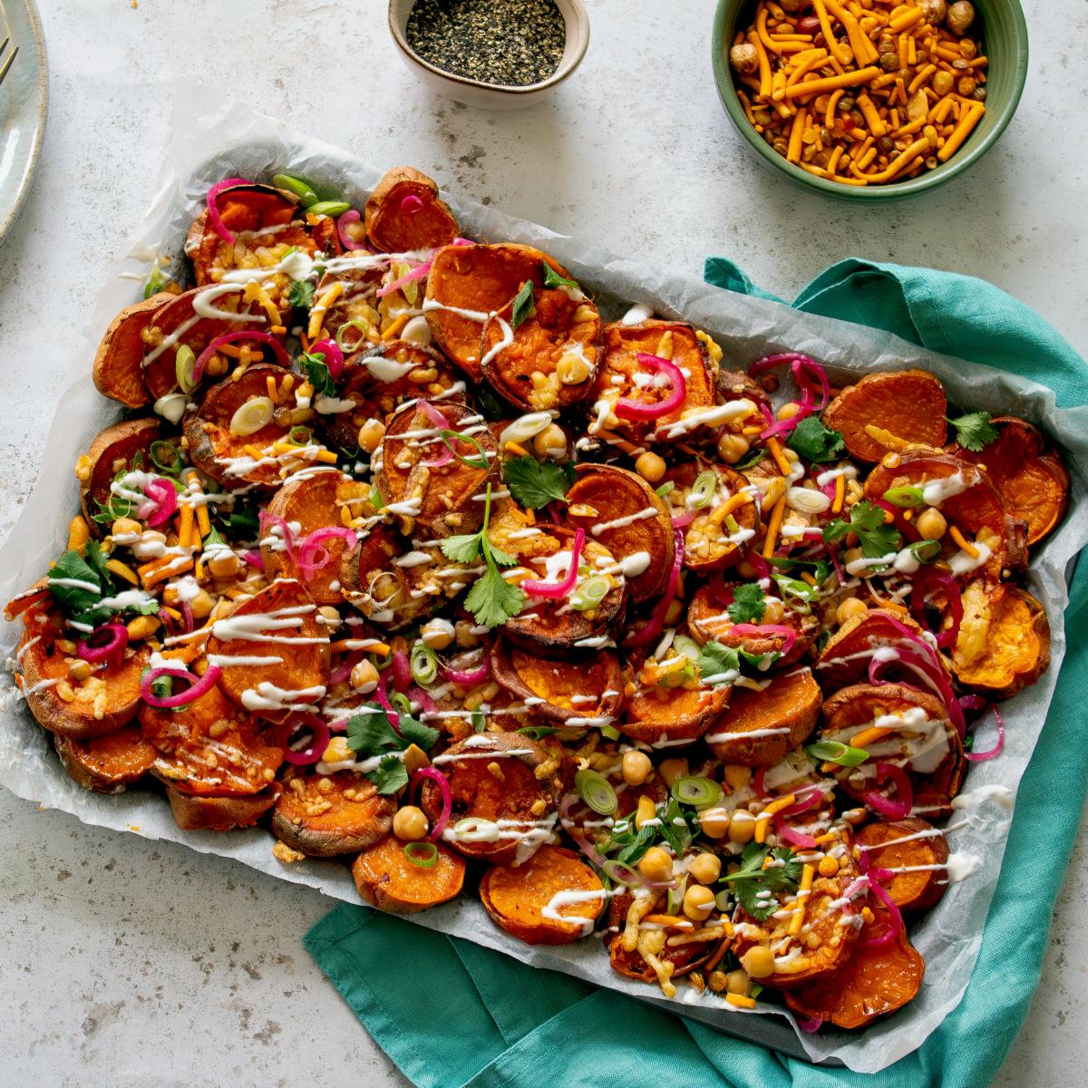 Loaded Bombay Smashed Sweet Potatoes