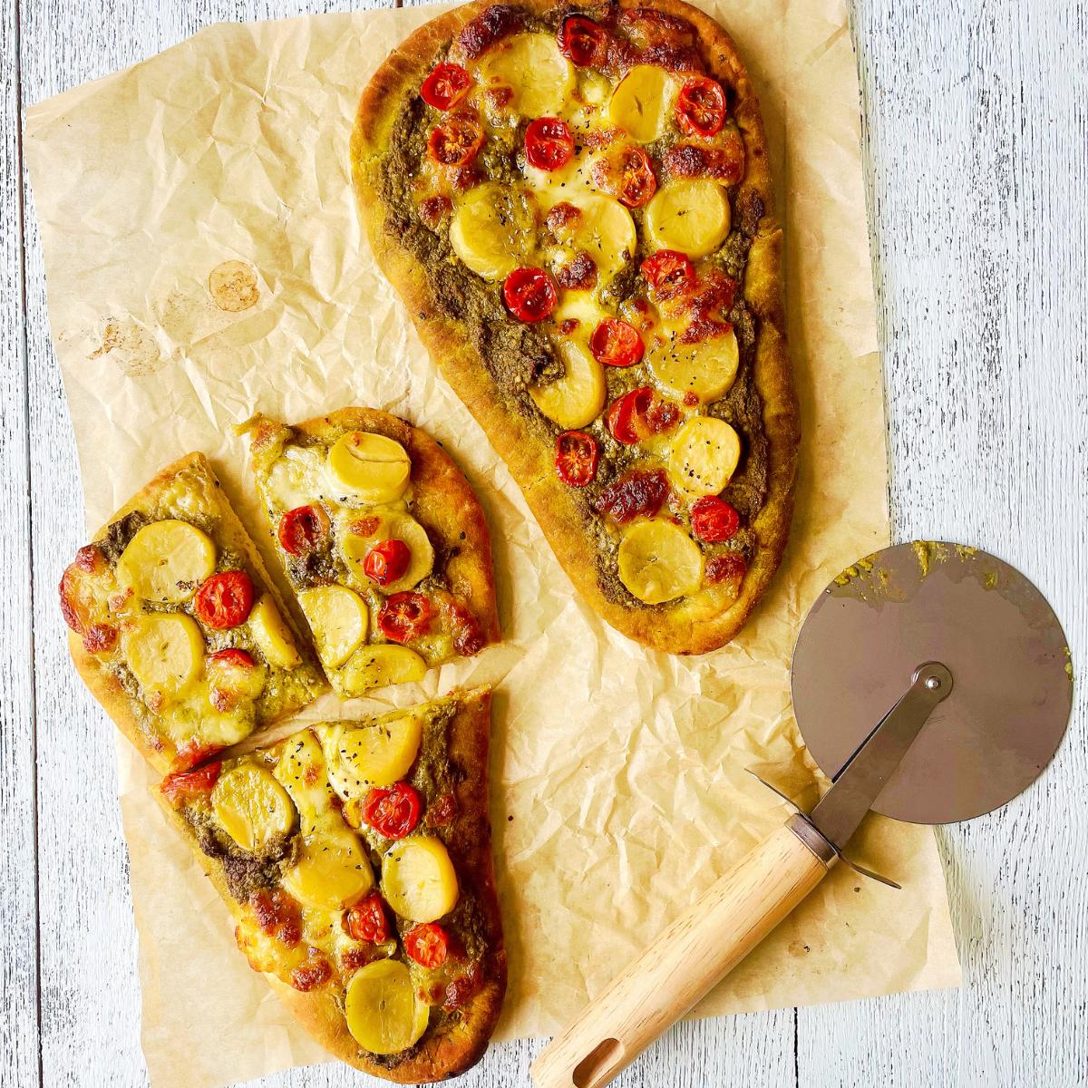 Potato Pesto Naan Pizzas