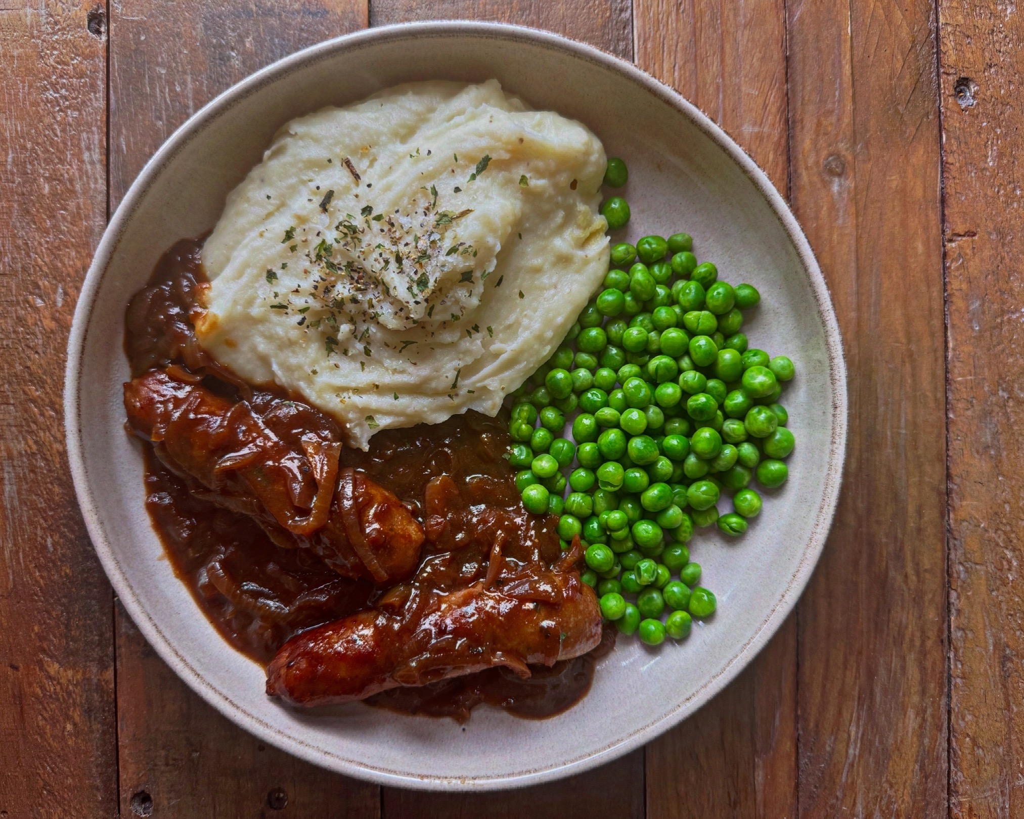 Next Level Miso Onion Gravy Sausages & Mash