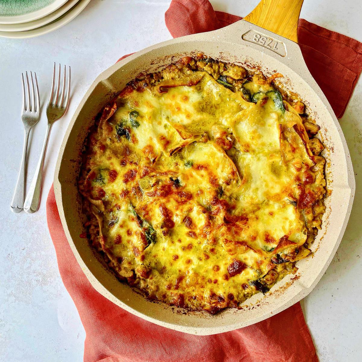 One Pan Smashed Pesto Lasagne
