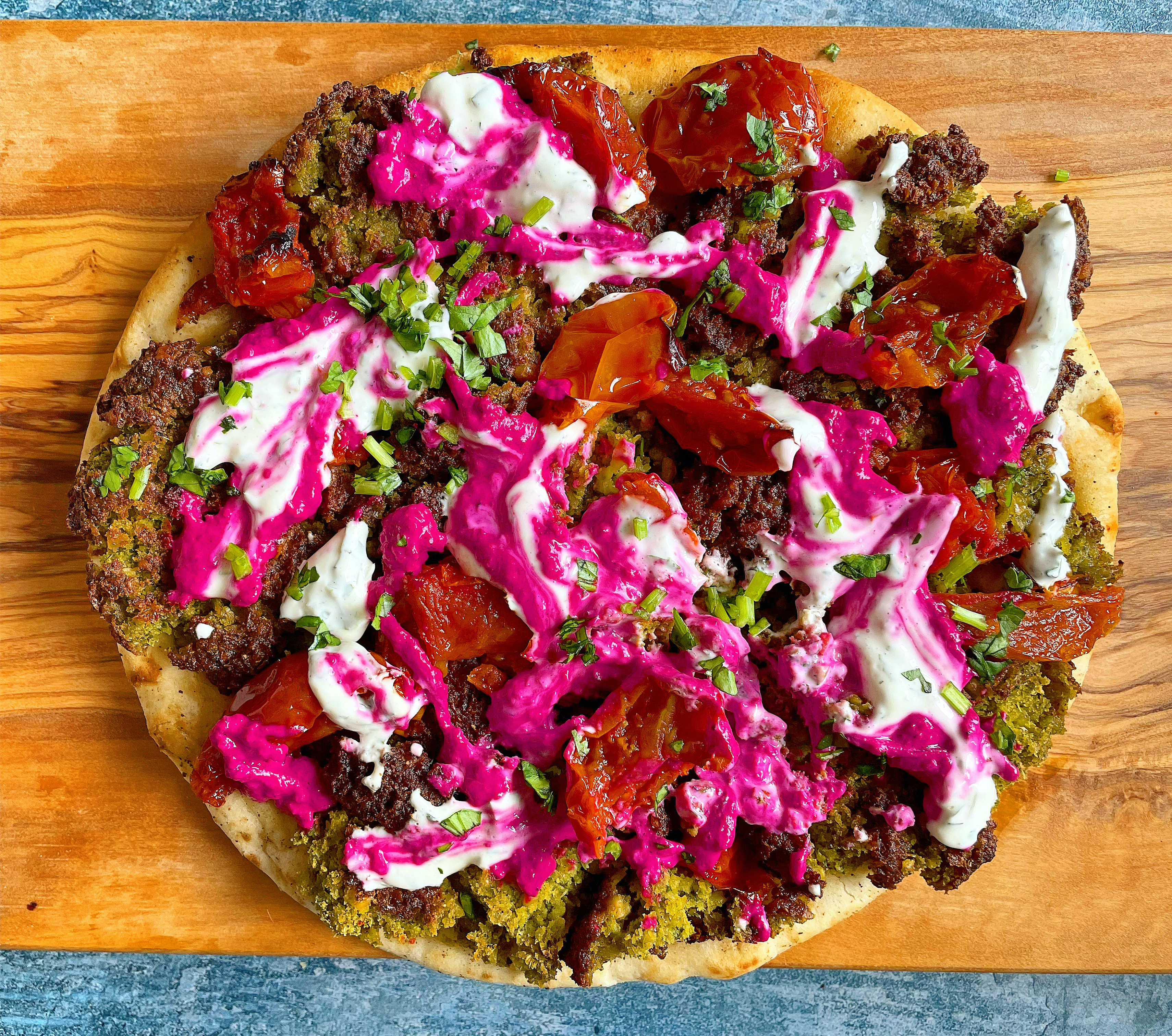 Smashed Lamb & Beetroot Flatbreads