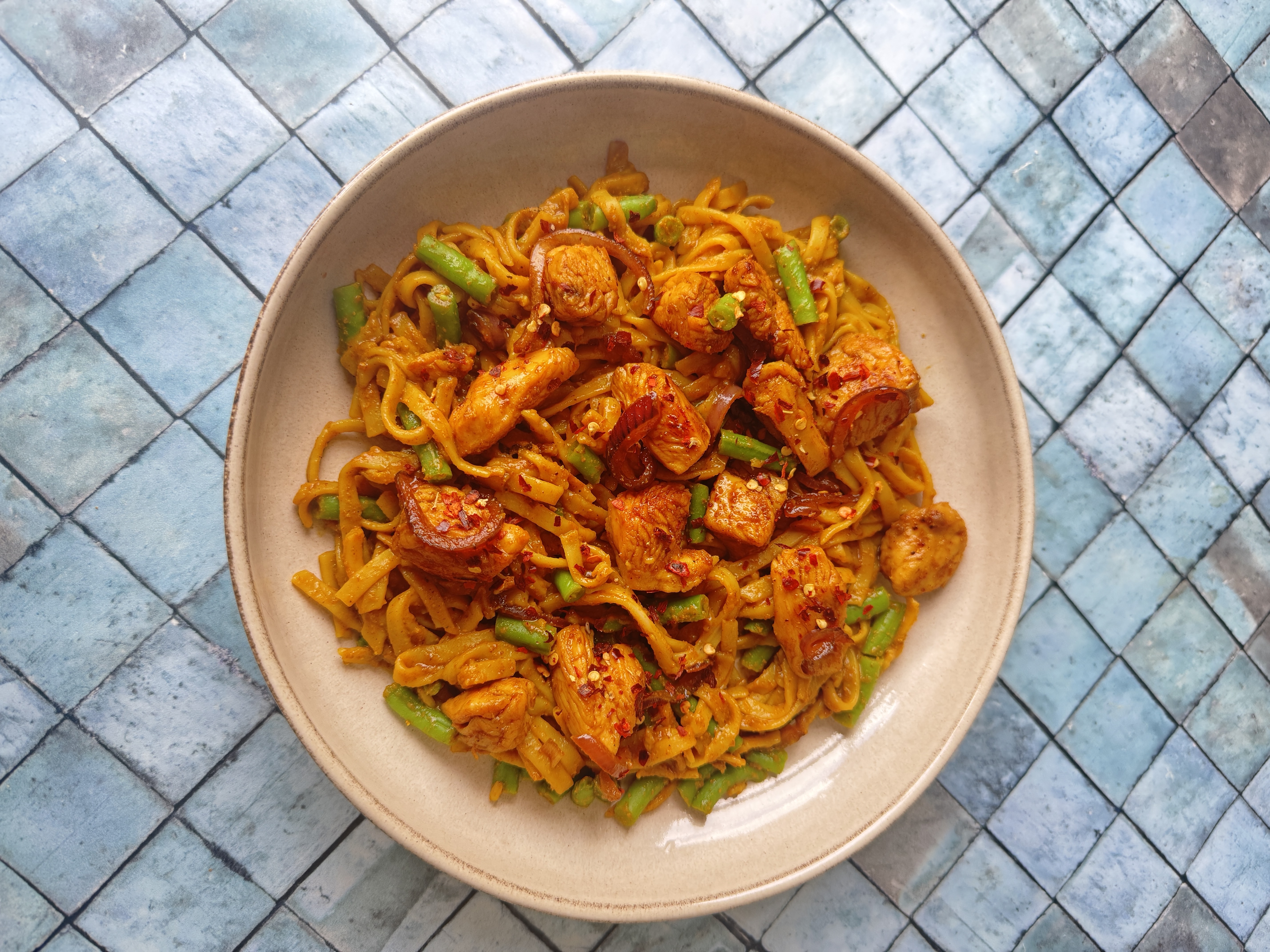 Sticky Chicken & Curried Noodles