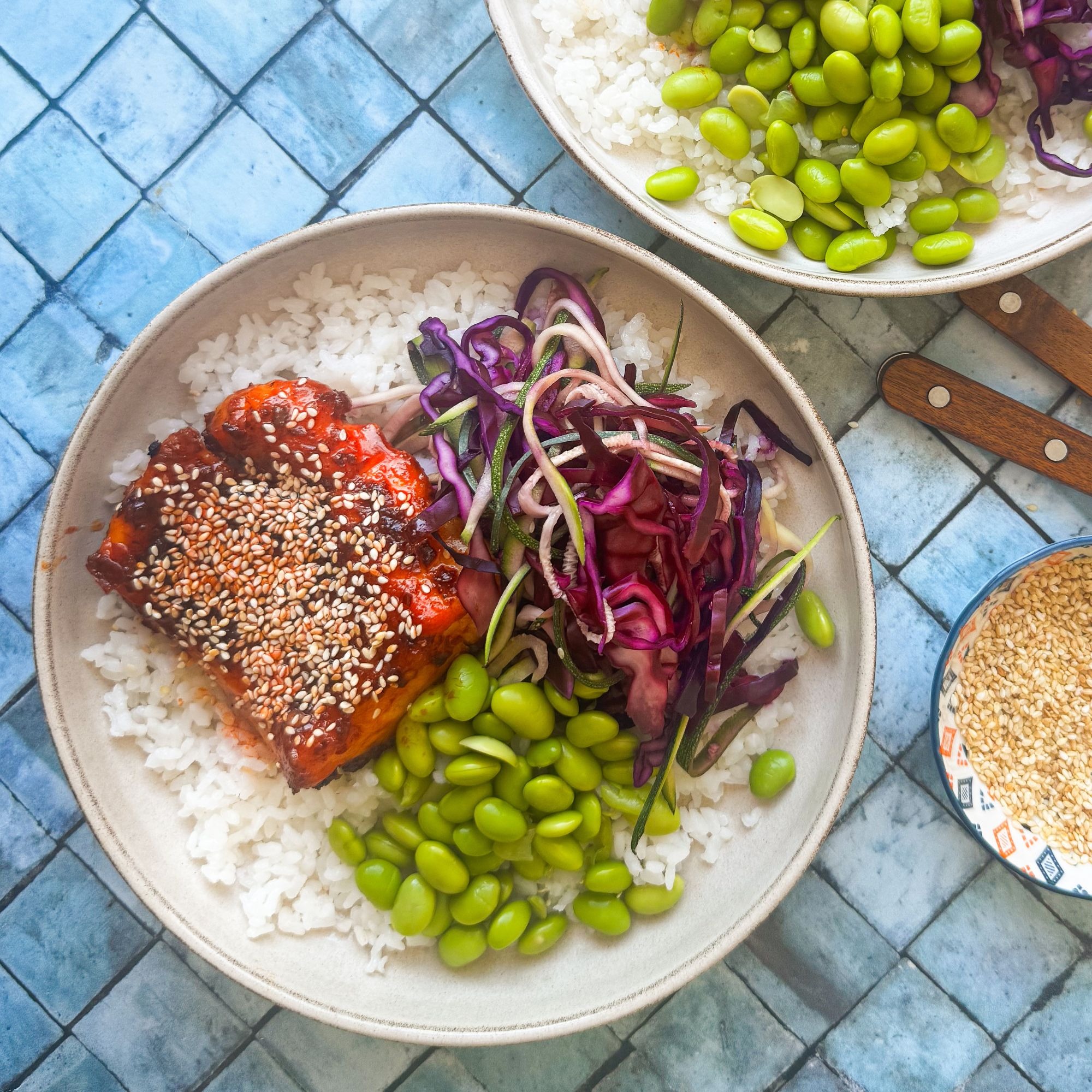 Sticky Honey Harissa Halloumi Rice Bowl