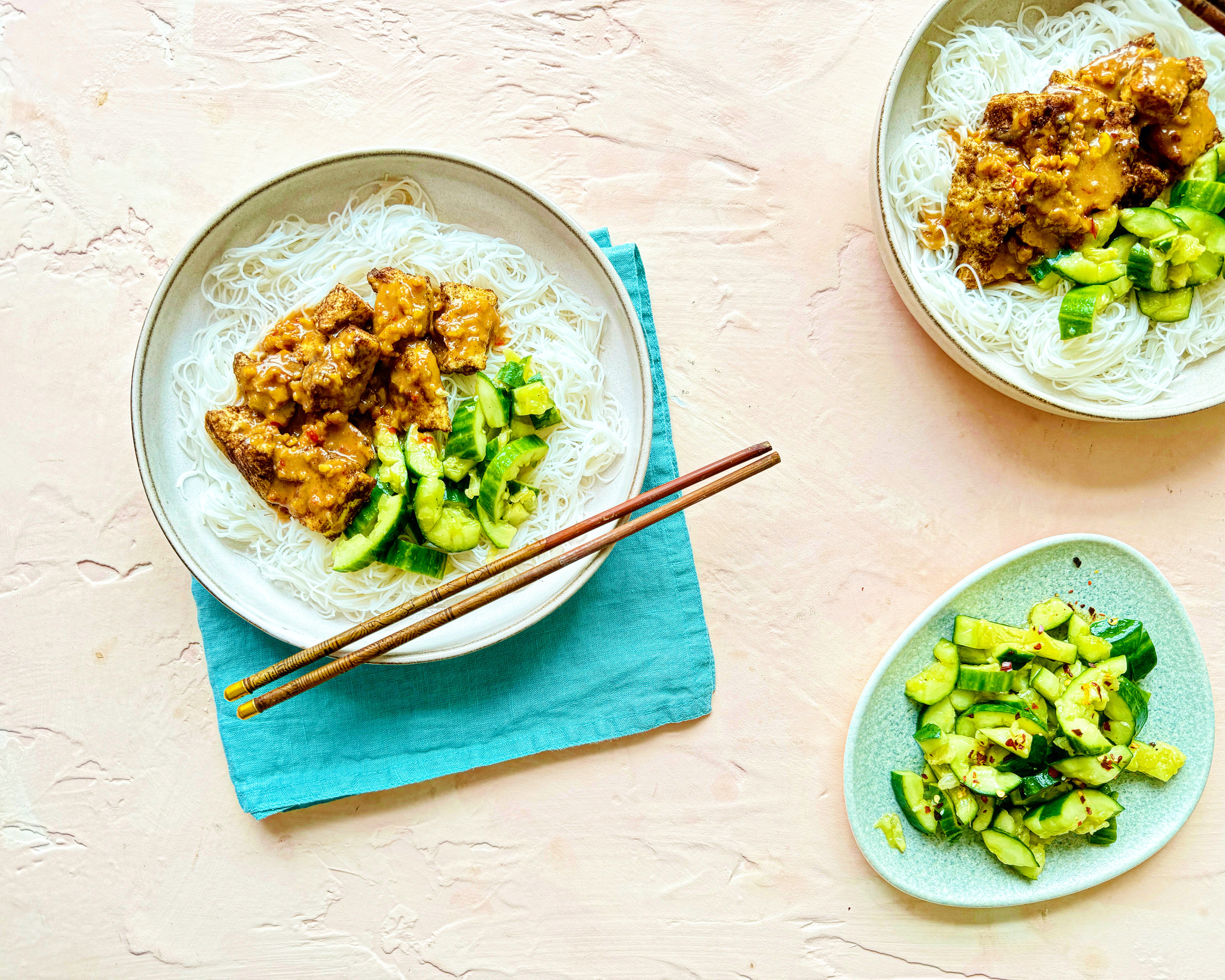 Sticky Satay Tofu & Rice Noodles