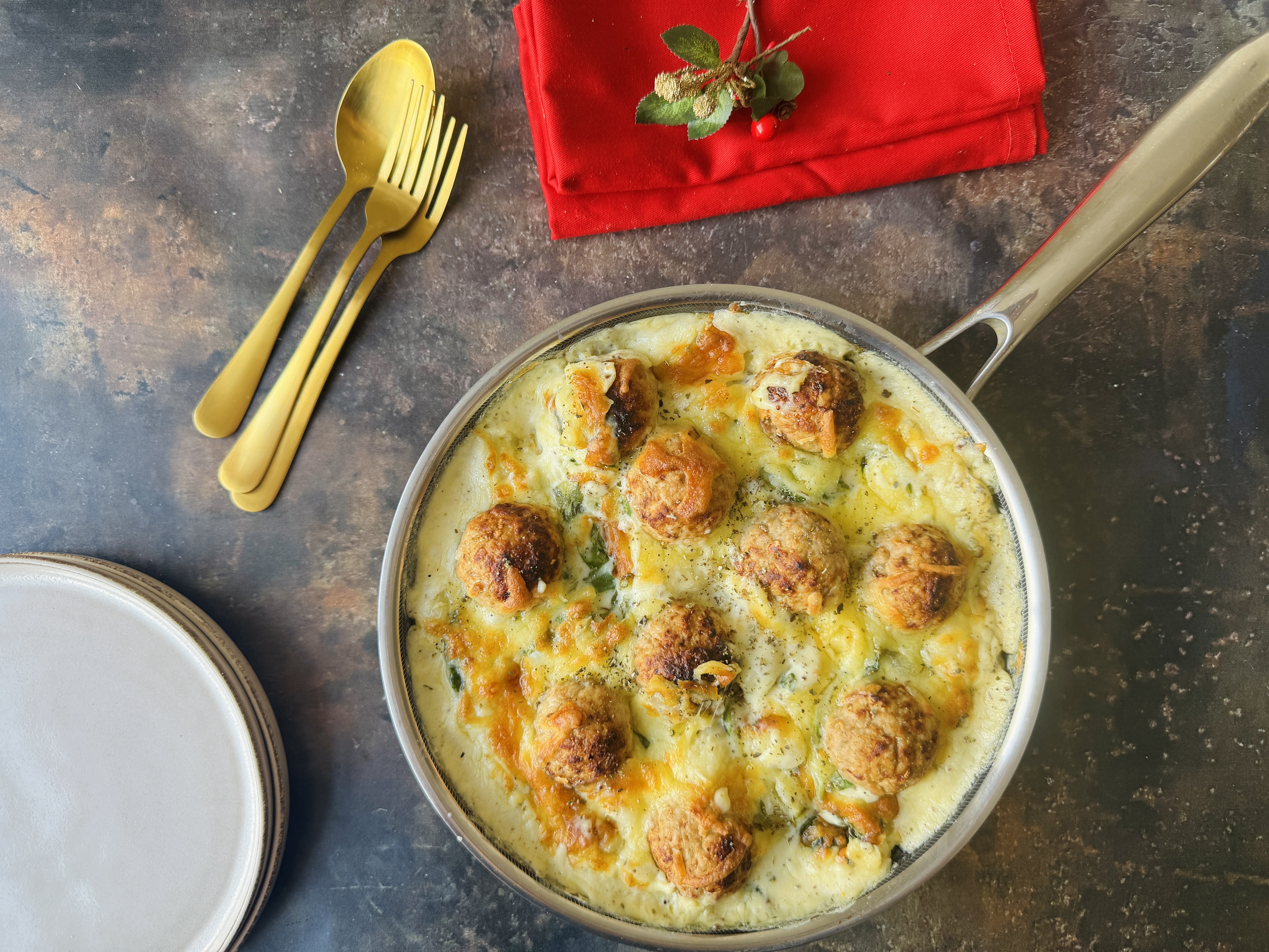 Turkey & Stuffing Meatball Gnocchi Bake